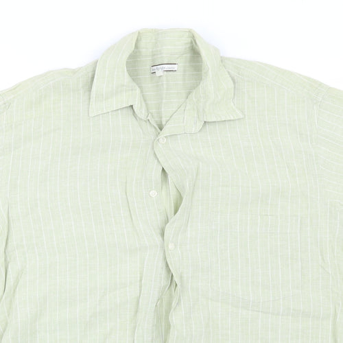 New Roads Mens Green Striped   Button-Up Size L