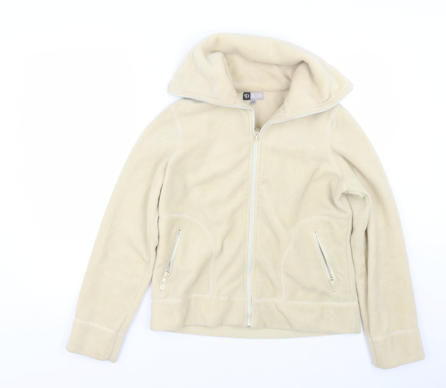 Active Womens Beige  Fleece Full Zip Sweatshirt Size 12