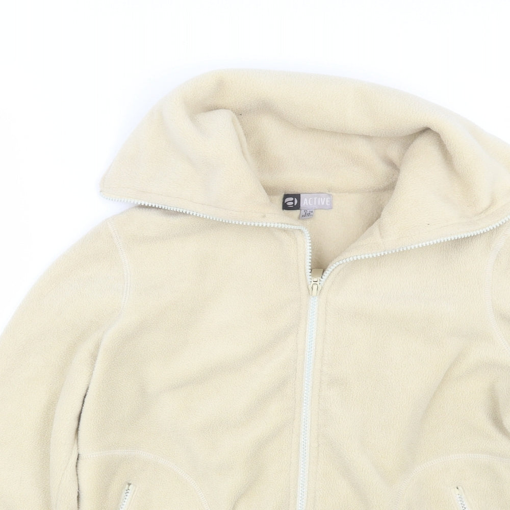 Active Womens Beige  Fleece Full Zip Sweatshirt Size 12