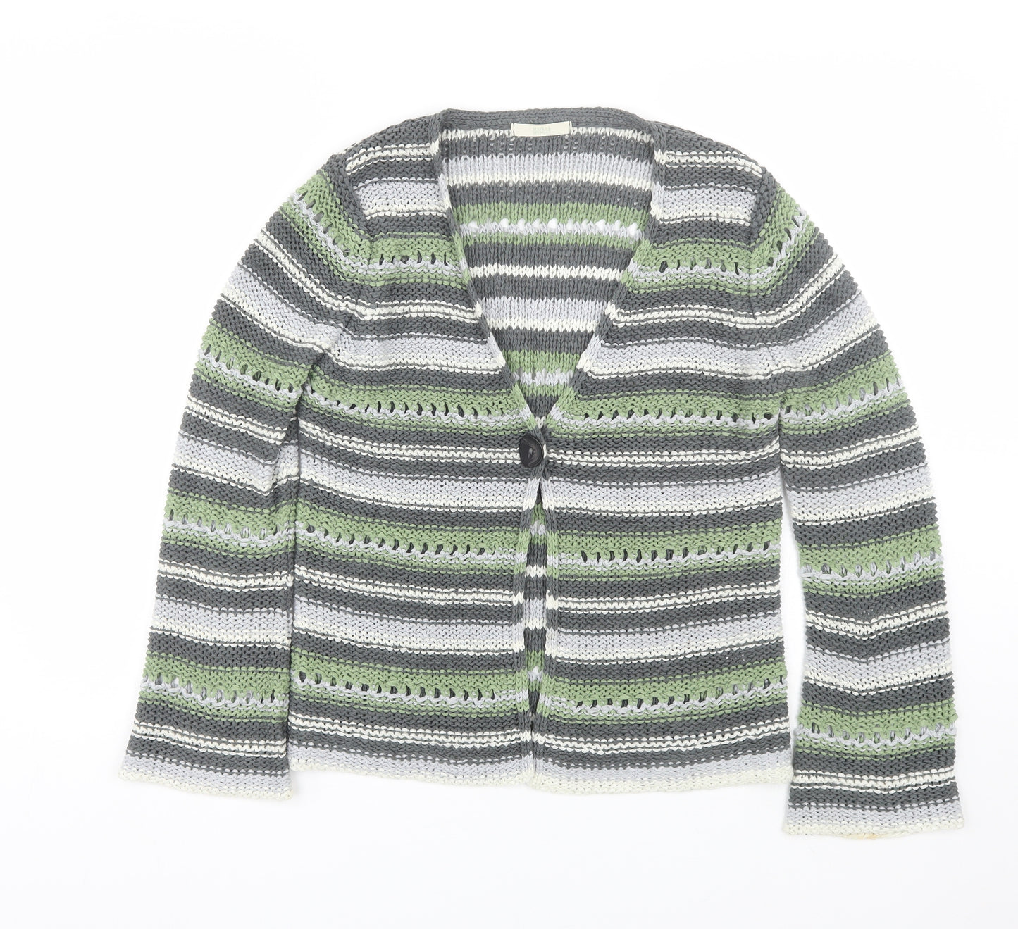 M&S Womens Green Striped  Cardigan Jumper Size 10