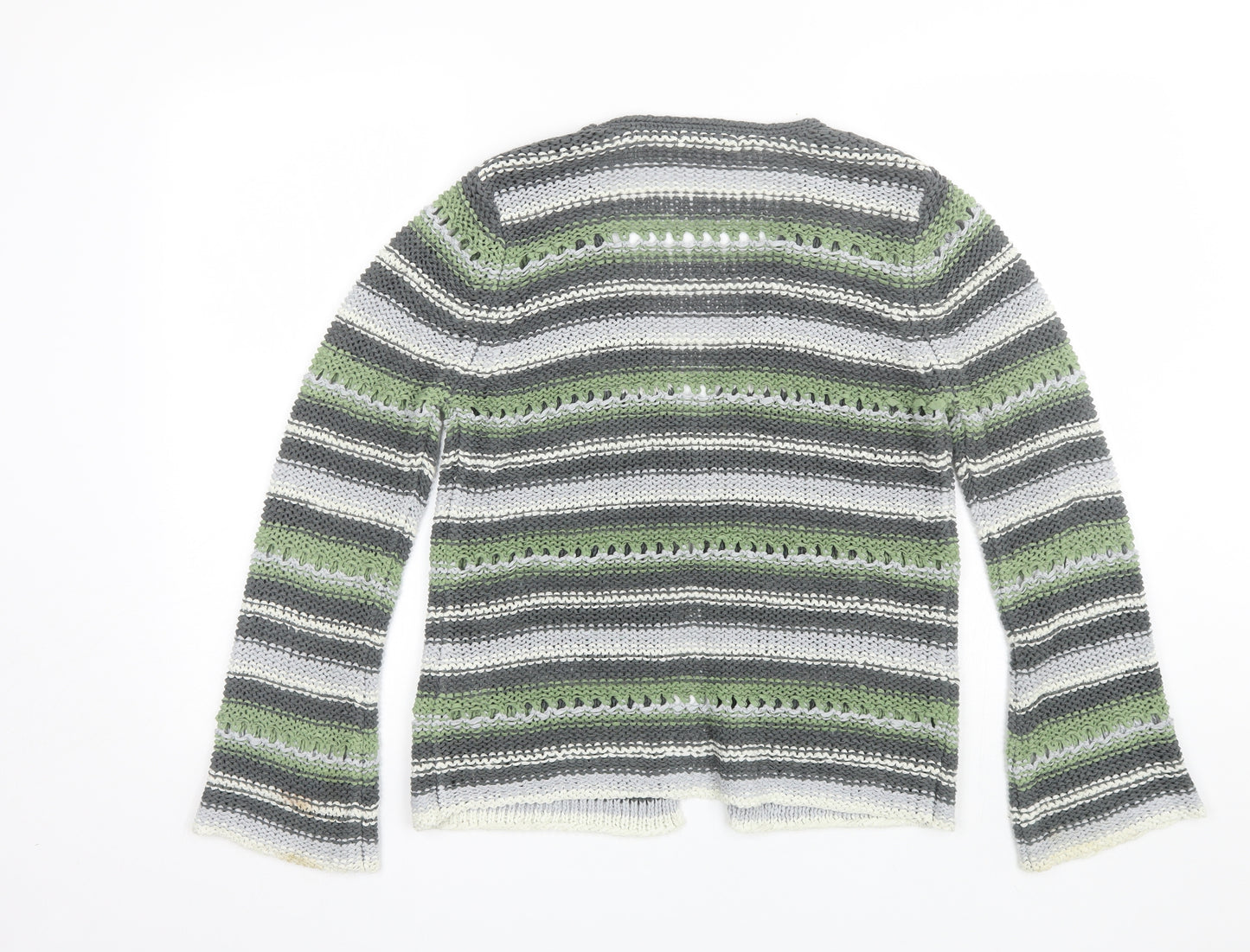 M&S Womens Green Striped  Cardigan Jumper Size 10
