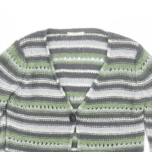 M&S Womens Green Striped  Cardigan Jumper Size 10