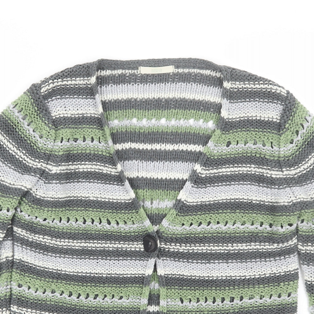 M&S Womens Green Striped  Cardigan Jumper Size 10