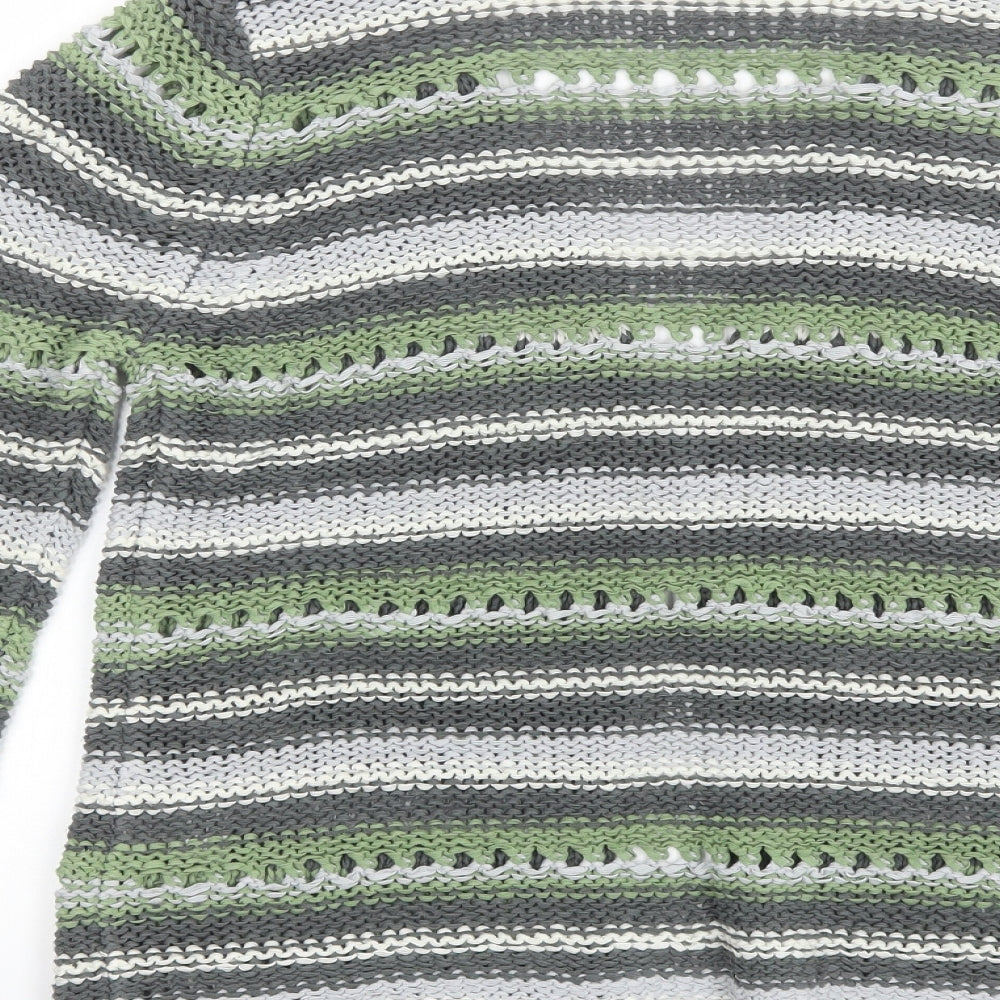 M&S Womens Green Striped  Cardigan Jumper Size 10