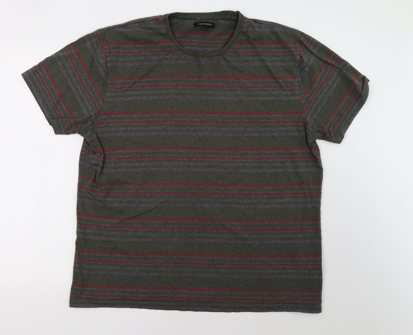 Peacocks Mens Green Striped   T-Shirt Size 2XL