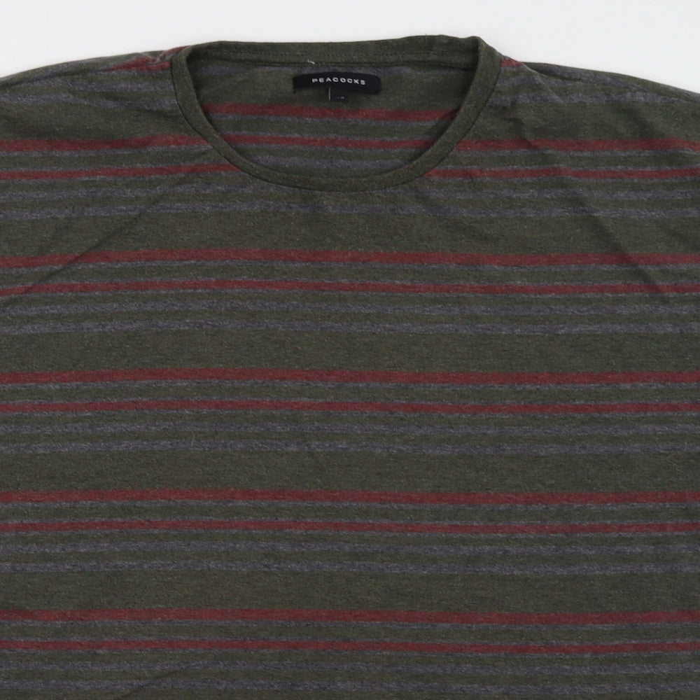 Peacocks Mens Green Striped   T-Shirt Size 2XL