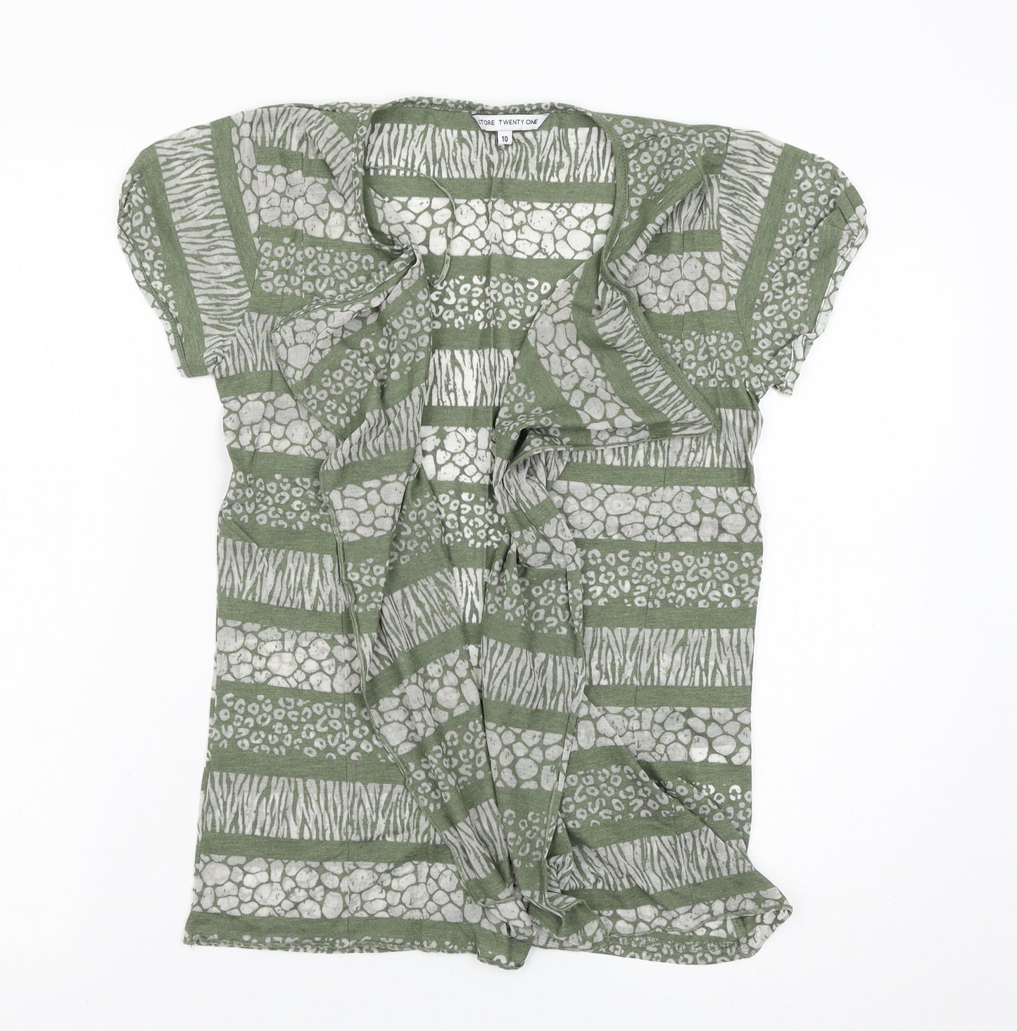 store twenty one Womens Green Striped  Cardigan Jumper Size 10