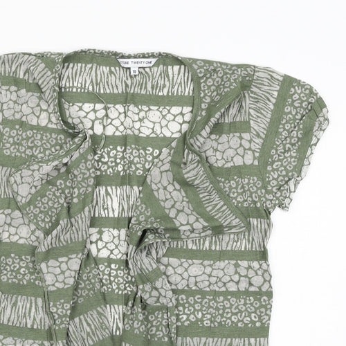 store twenty one Womens Green Striped  Cardigan Jumper Size 10