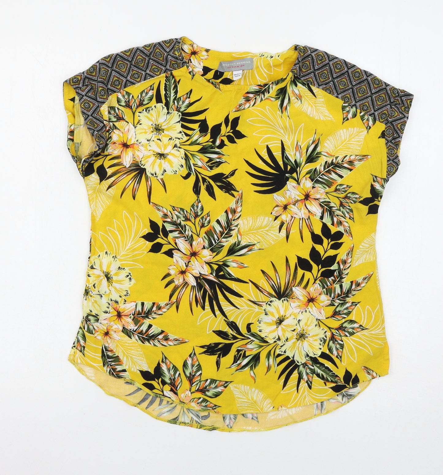Dorothy Perkins Womens Yellow Floral  Basic T-Shirt Size 8