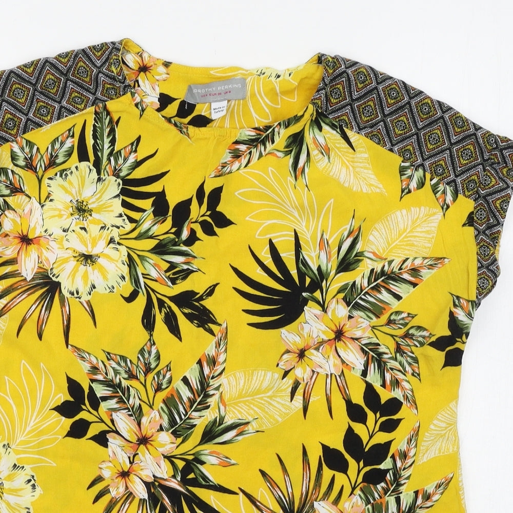 Dorothy Perkins Womens Yellow Floral  Basic T-Shirt Size 8