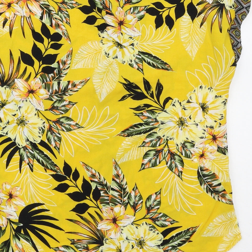 Dorothy Perkins Womens Yellow Floral  Basic T-Shirt Size 8