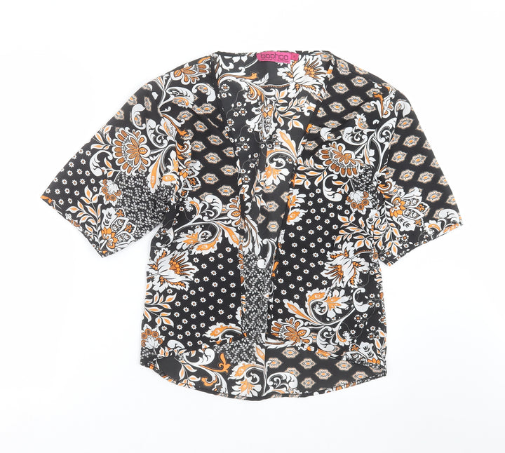 Boohoo Womens Black Floral Cardigan Jumper Size S