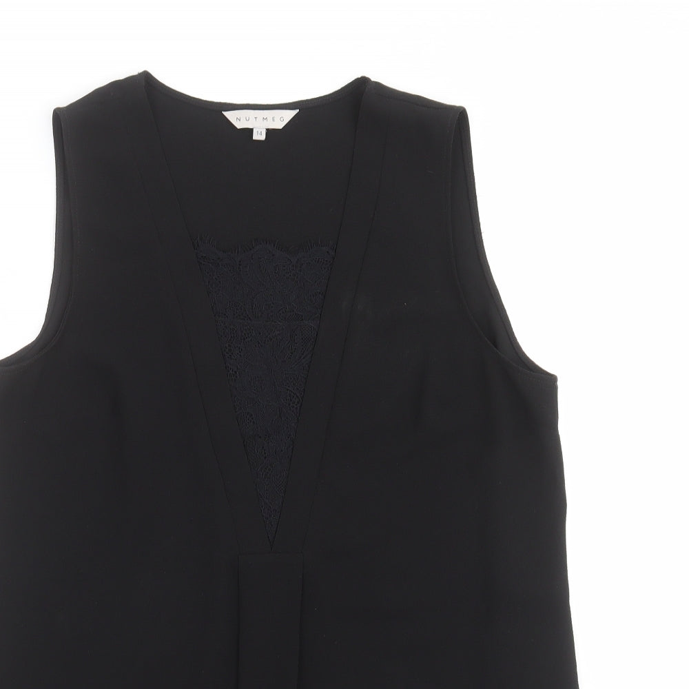 Nutmeg Womens Black   Basic Blouse Size 14  - lace trim