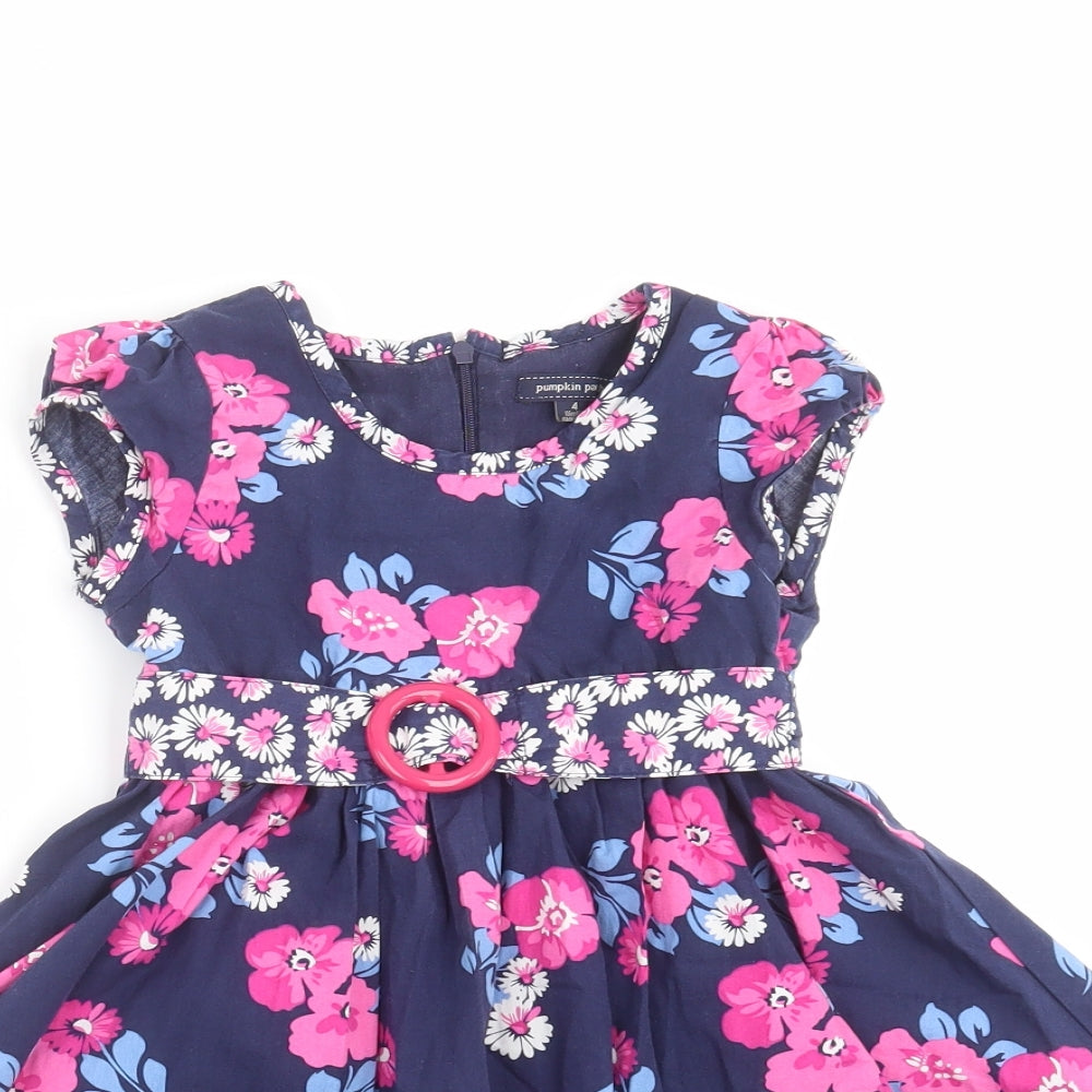 Pumpkin Patch Girls Blue Floral  Fit & Flare  Size 4 Years