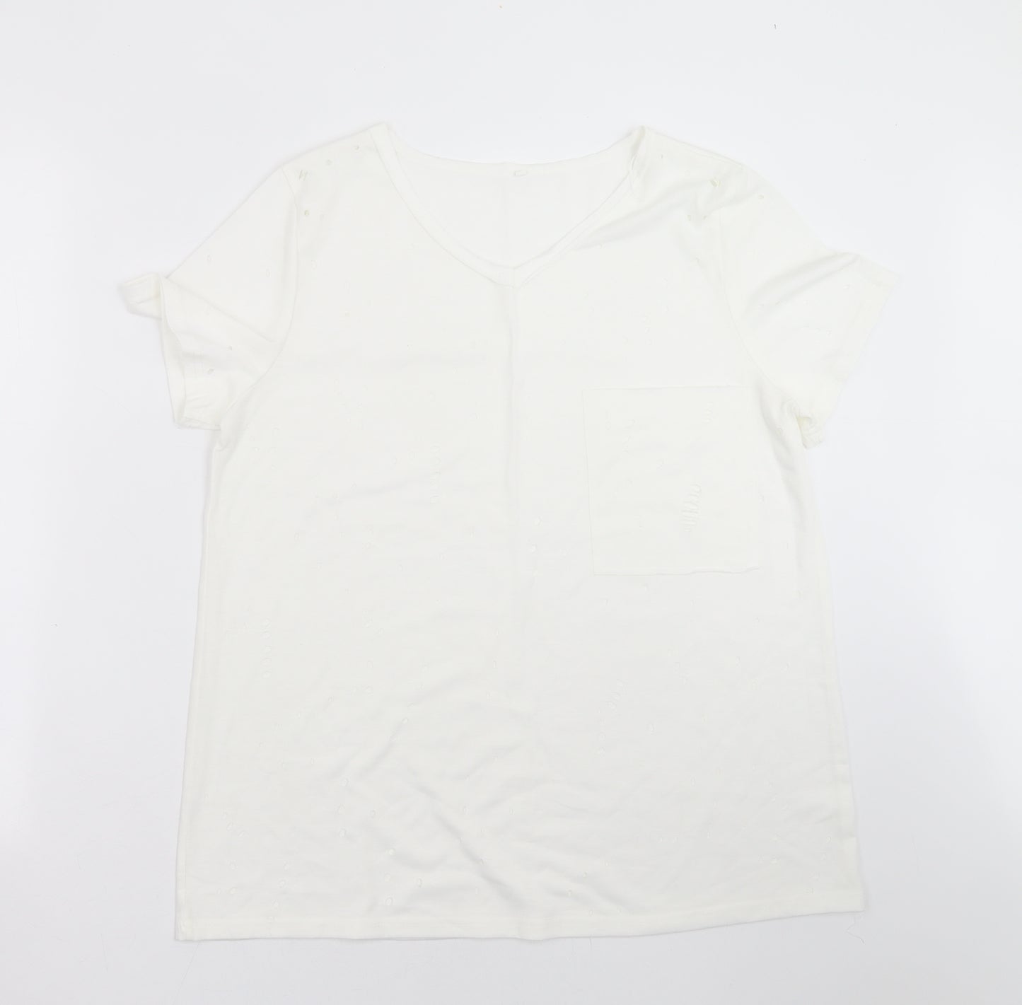 Preworn Womens White   Basic T-Shirt Size M  - hole pattern