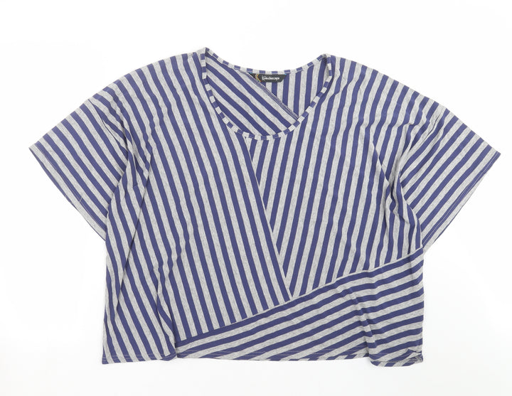 Kaleidoscope Womens Blue Striped  Basic T-Shirt Size M