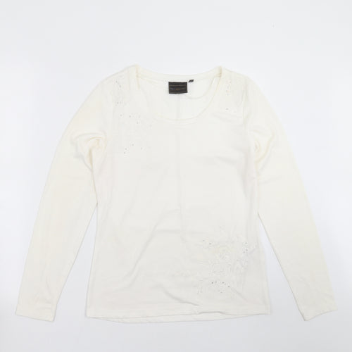BCP Collection Womens Ivory Floral  Basic T-Shirt Size S