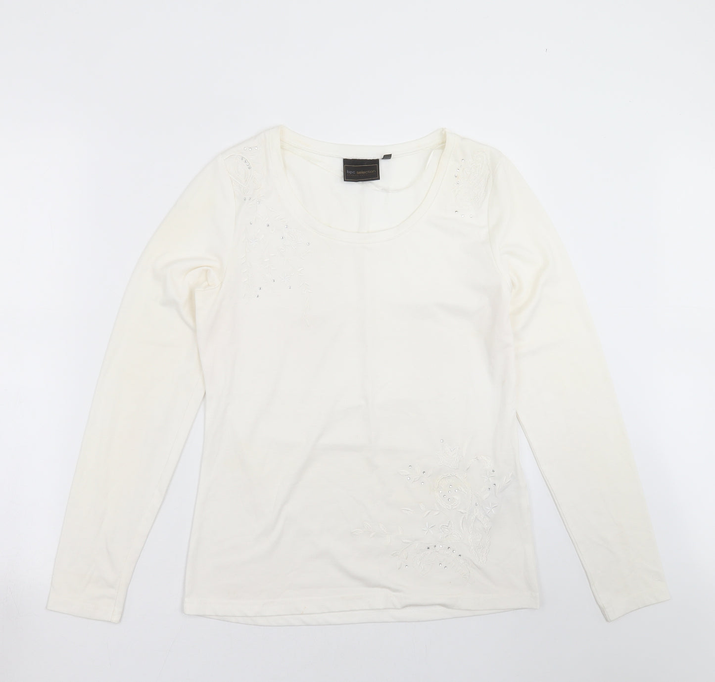 BCP Collection Womens Ivory Floral  Basic T-Shirt Size S