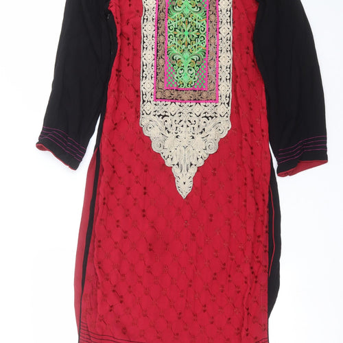 Bushra Khan Womens Red Geometric  Shift  Size M