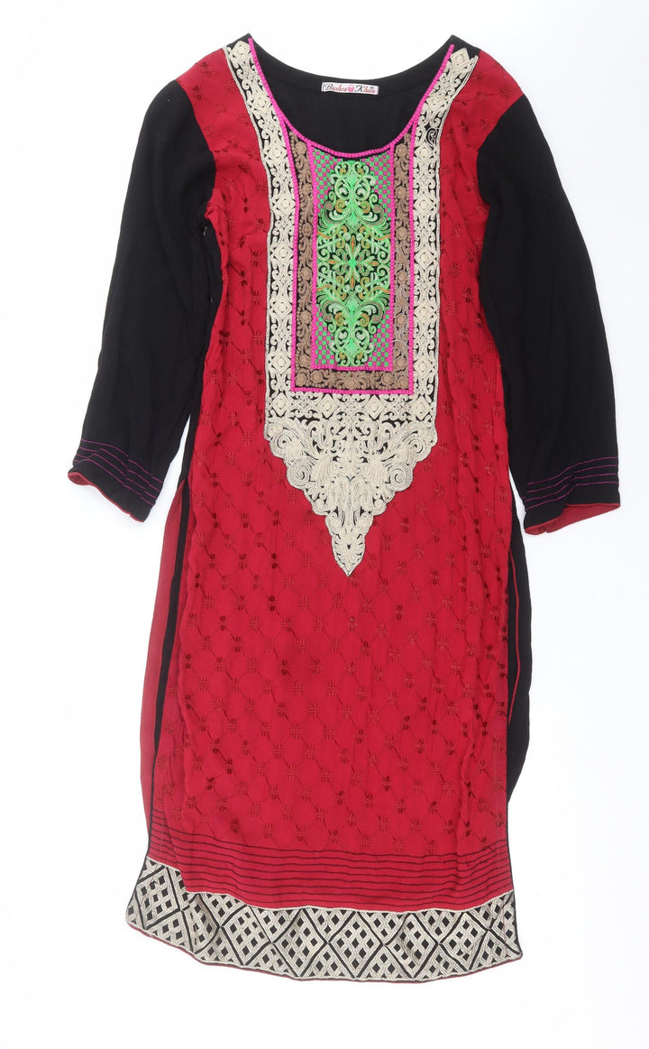 Bushra Khan Womens Red Geometric Shift Size M