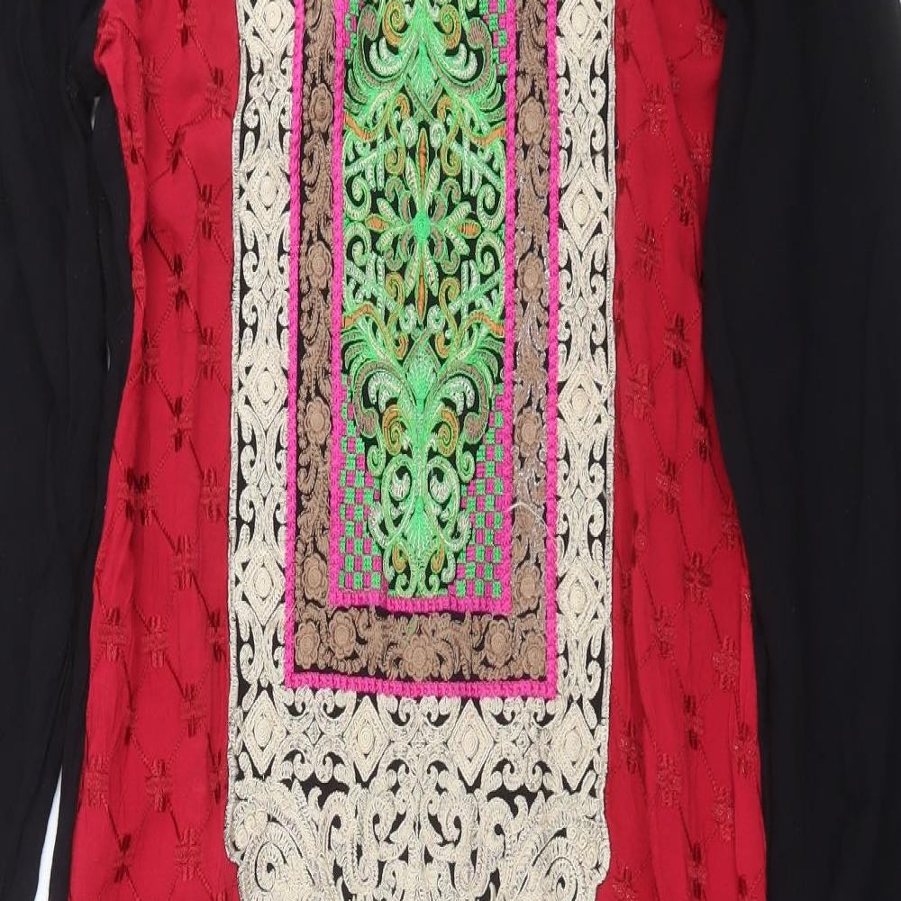 Bushra Khan Womens Red Geometric  Shift  Size M
