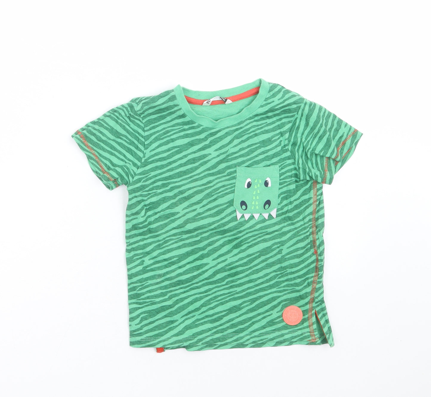 pep&Co Boys Green Animal Print  Basic T-Shirt Size 3-4 Years  - dinosaur