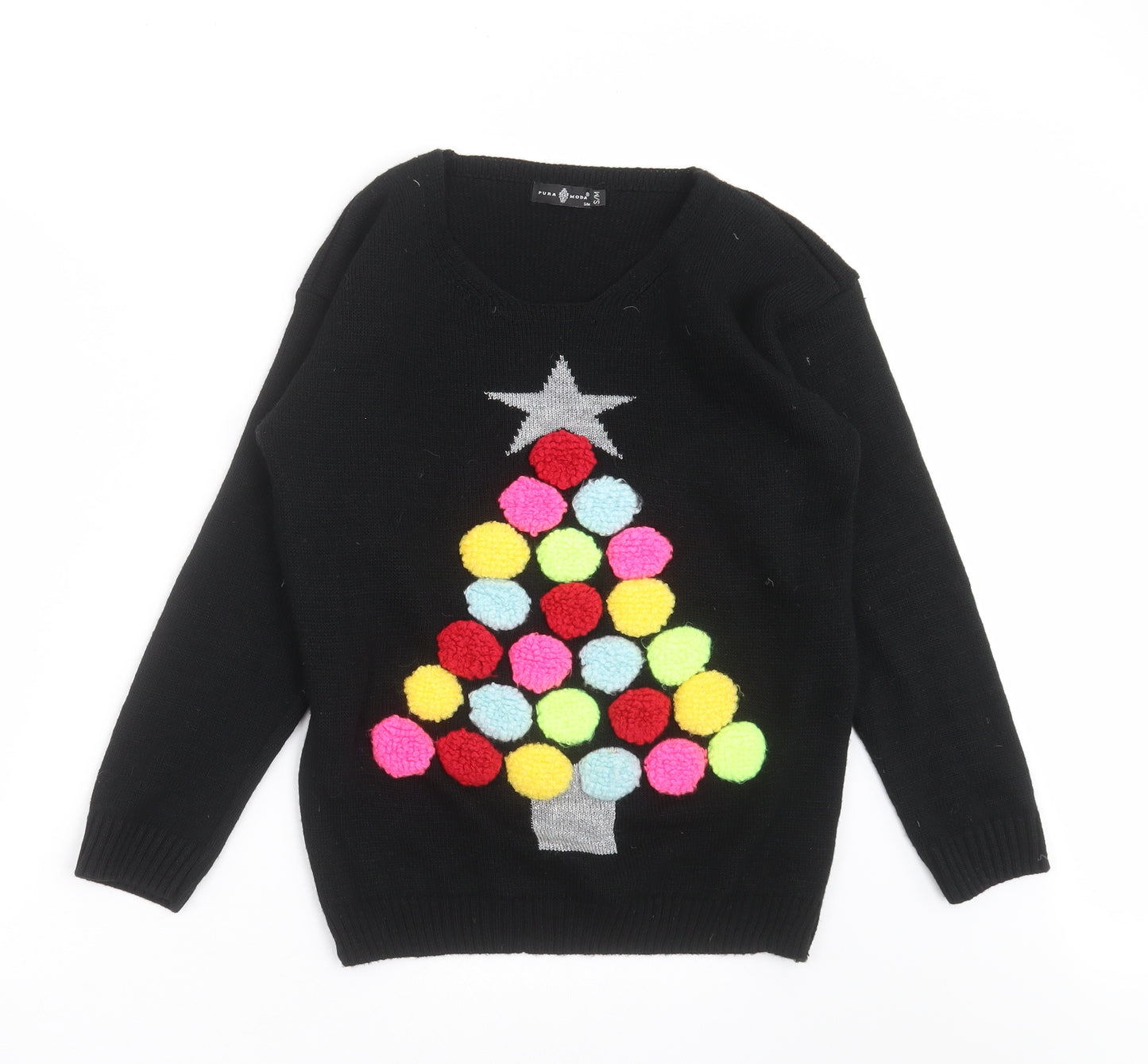 Pura Moda Womens Black  Knit Pullover Jumper Size S  - christmas tree