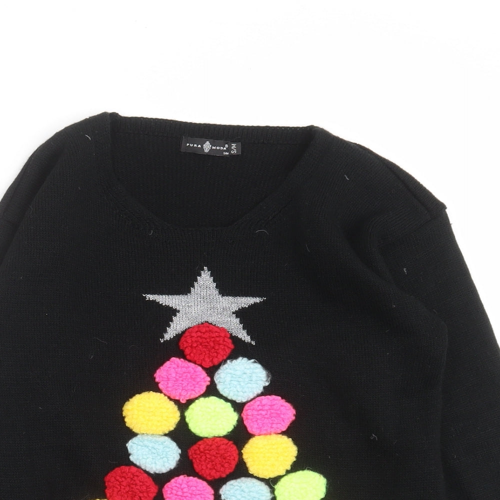 Pura Moda Womens Black  Knit Pullover Jumper Size S  - christmas tree