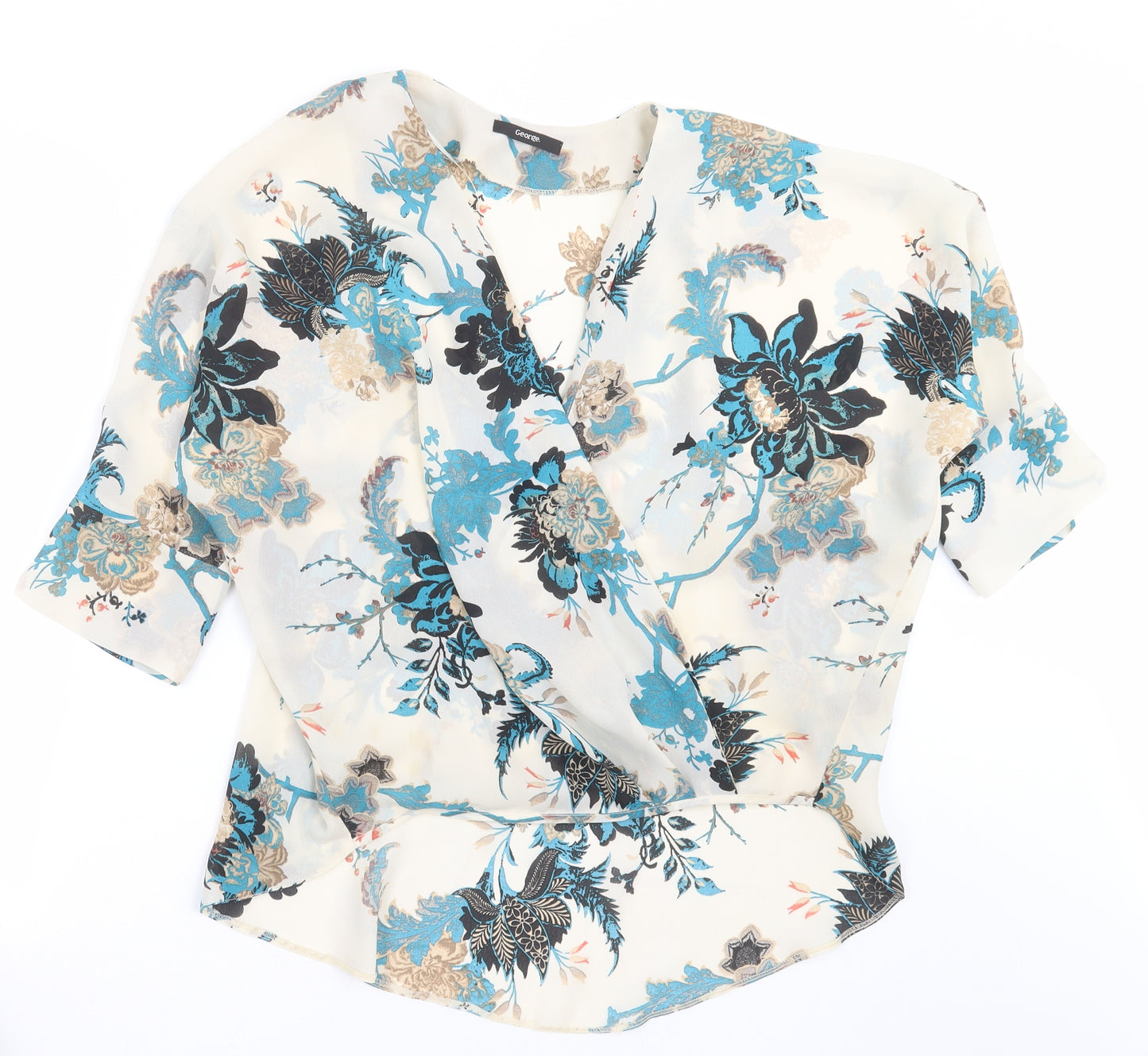 George Womens Ivory Floral  Basic Blouse Size 12