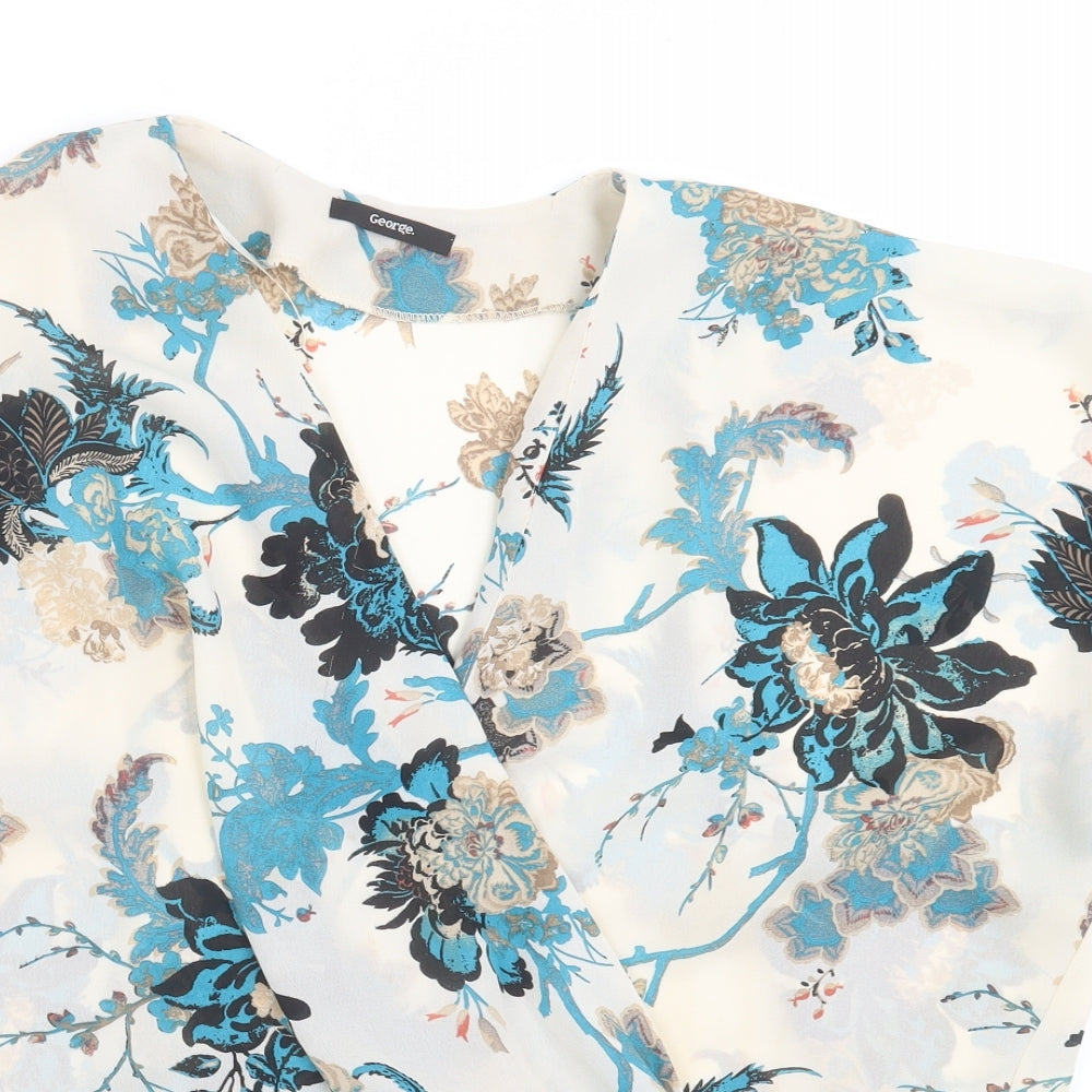 George Womens Ivory Floral  Basic Blouse Size 12