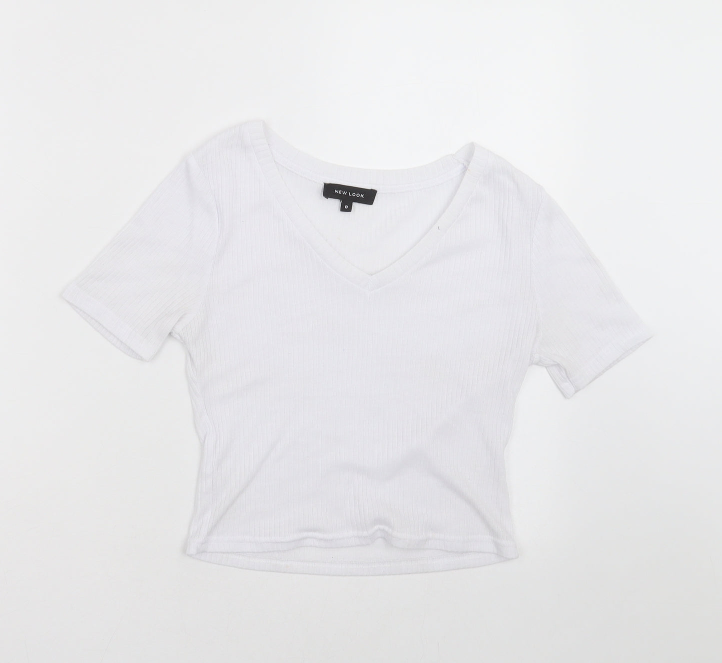 New Look Womens White Striped  Basic T-Shirt Size 8