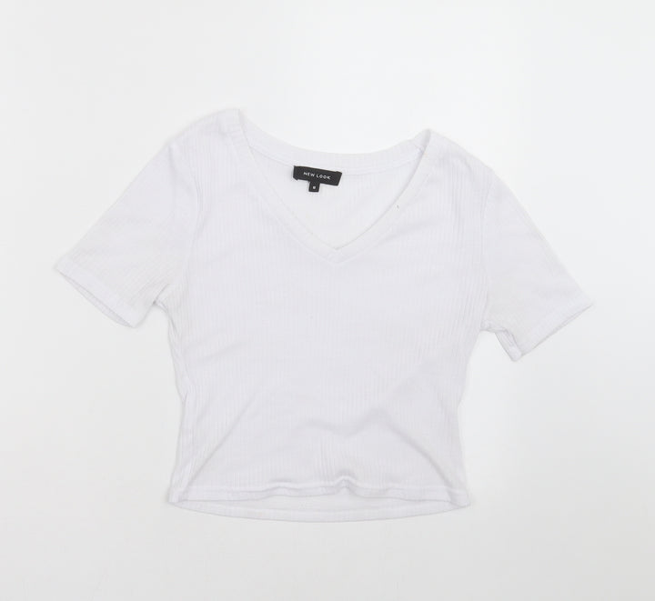 New Look Womens White Striped  Basic T-Shirt Size 8