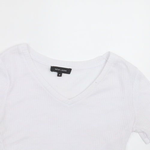 New Look Womens White Striped  Basic T-Shirt Size 8