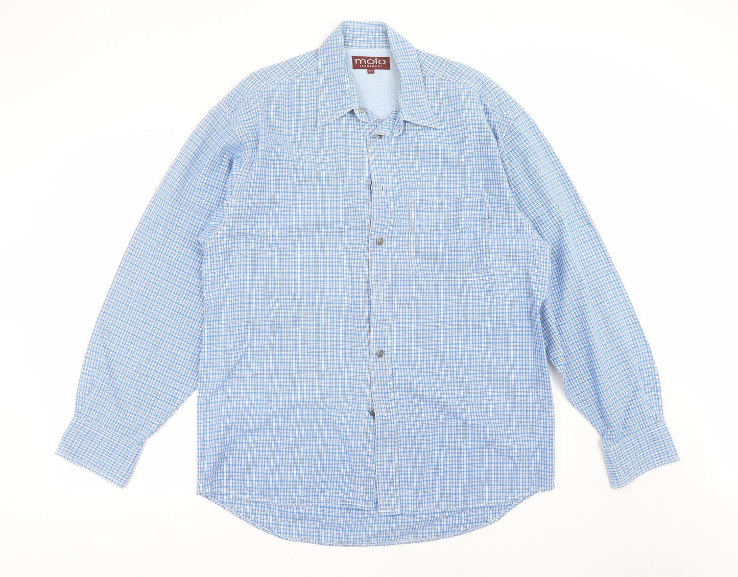 Moto Jeanswear Mens Blue Check   Button-Up Size M