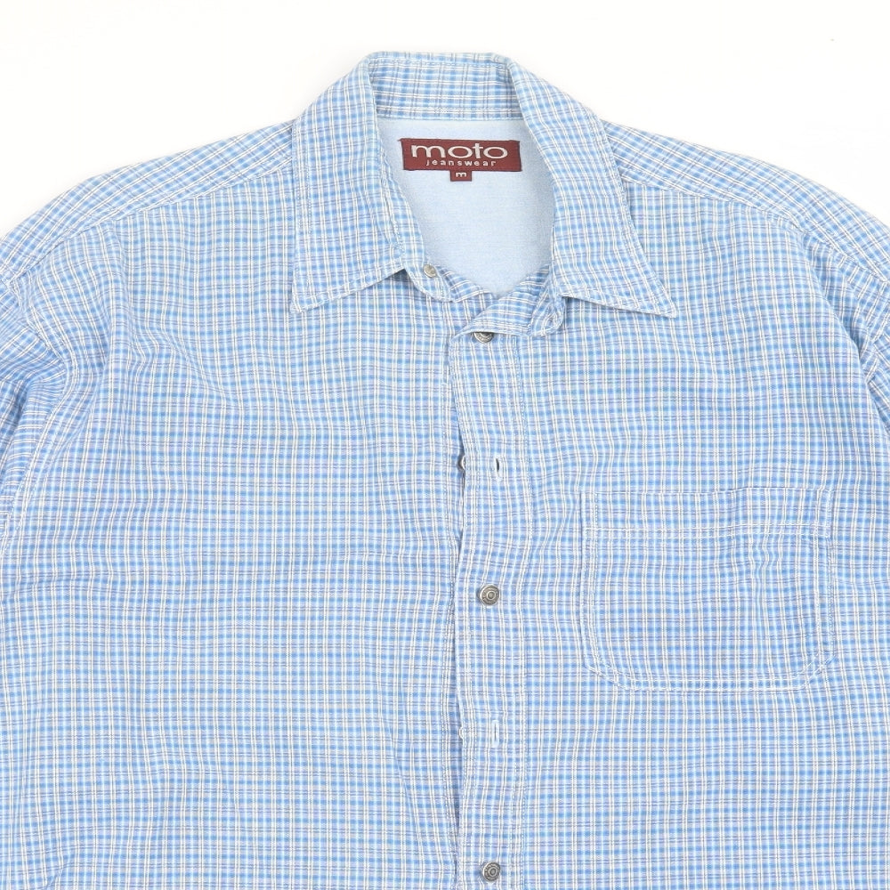 Moto Jeanswear Mens Blue Check   Button-Up Size M