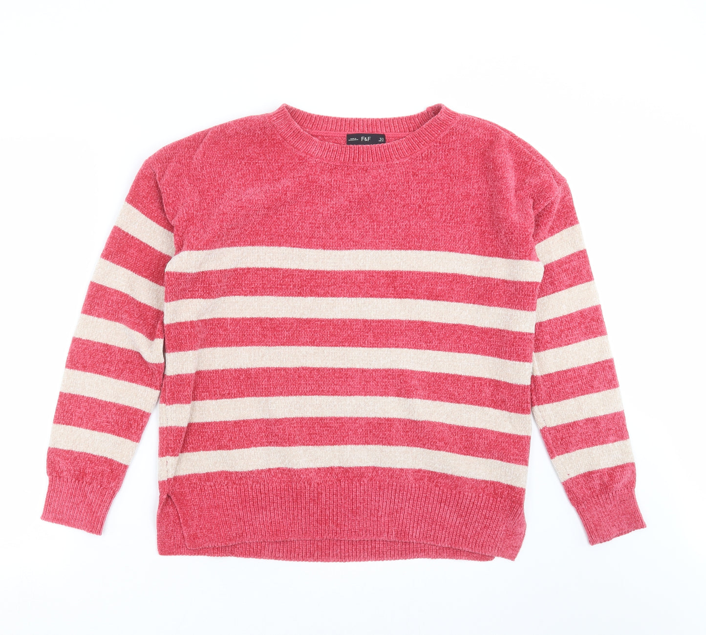 F&F Womens Pink Striped Knit Pullover Jumper Size 12