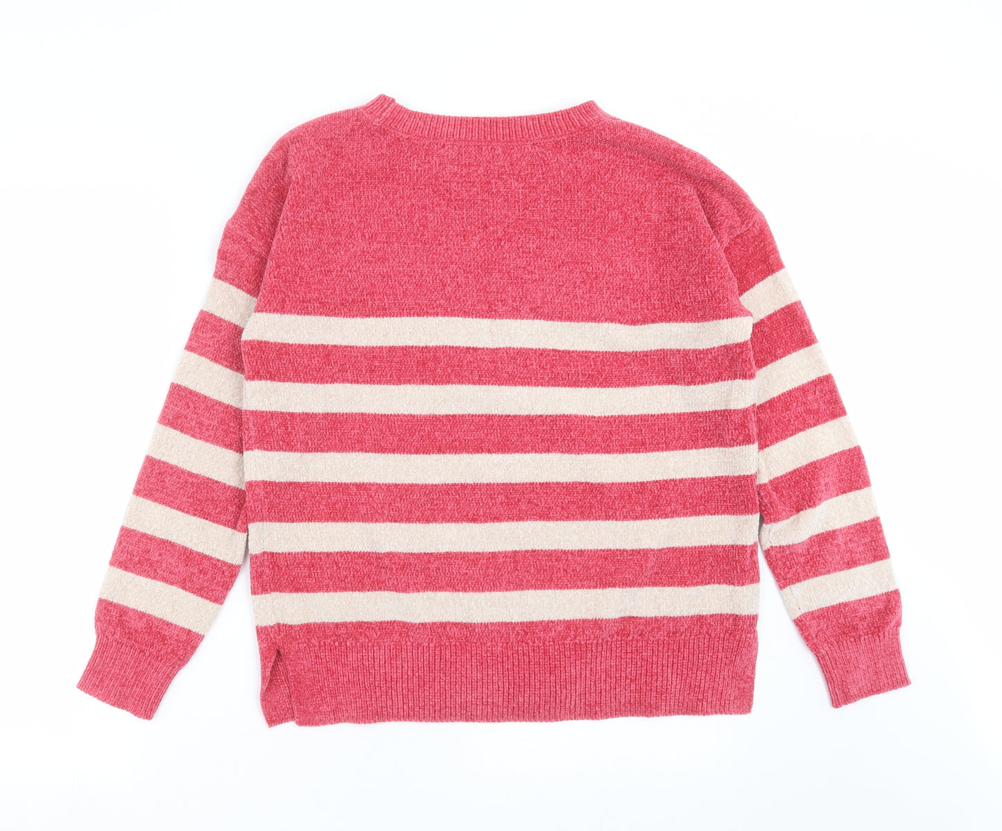 F&F Womens Pink Striped Knit Pullover Jumper Size 12