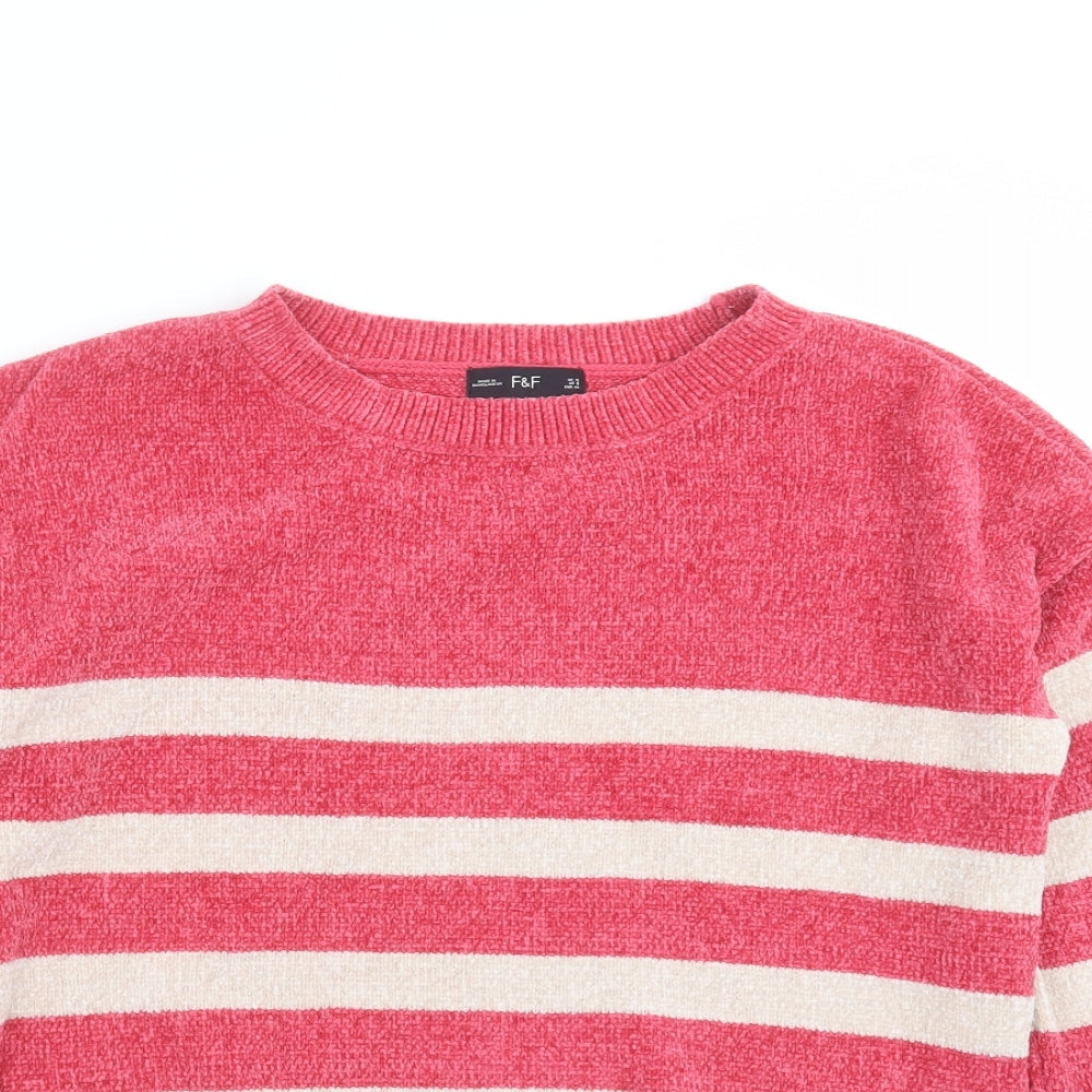 F&F Womens Pink Striped Knit Pullover Jumper Size 12