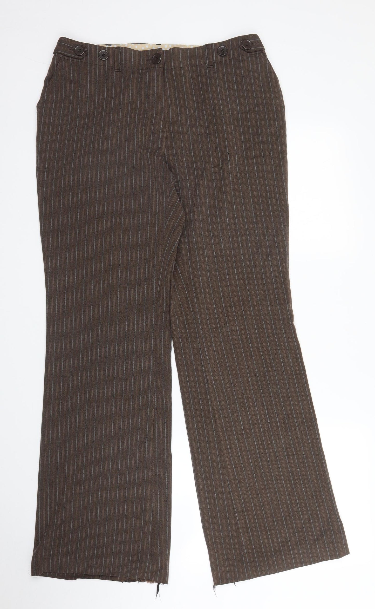 M&S Womens Brown Striped  Trousers  Size 12 L31 in