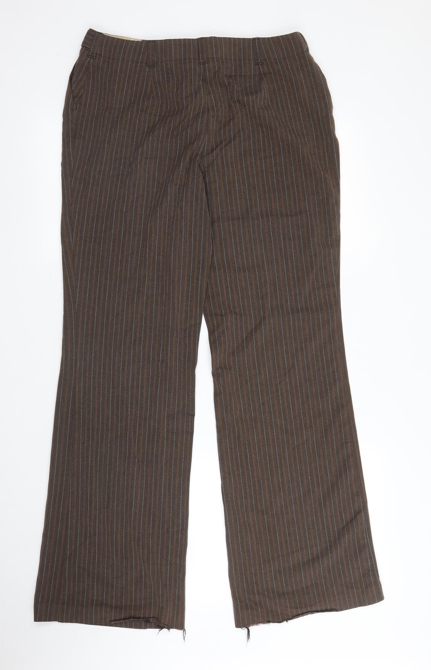 M&S Womens Brown Striped  Trousers  Size 12 L31 in
