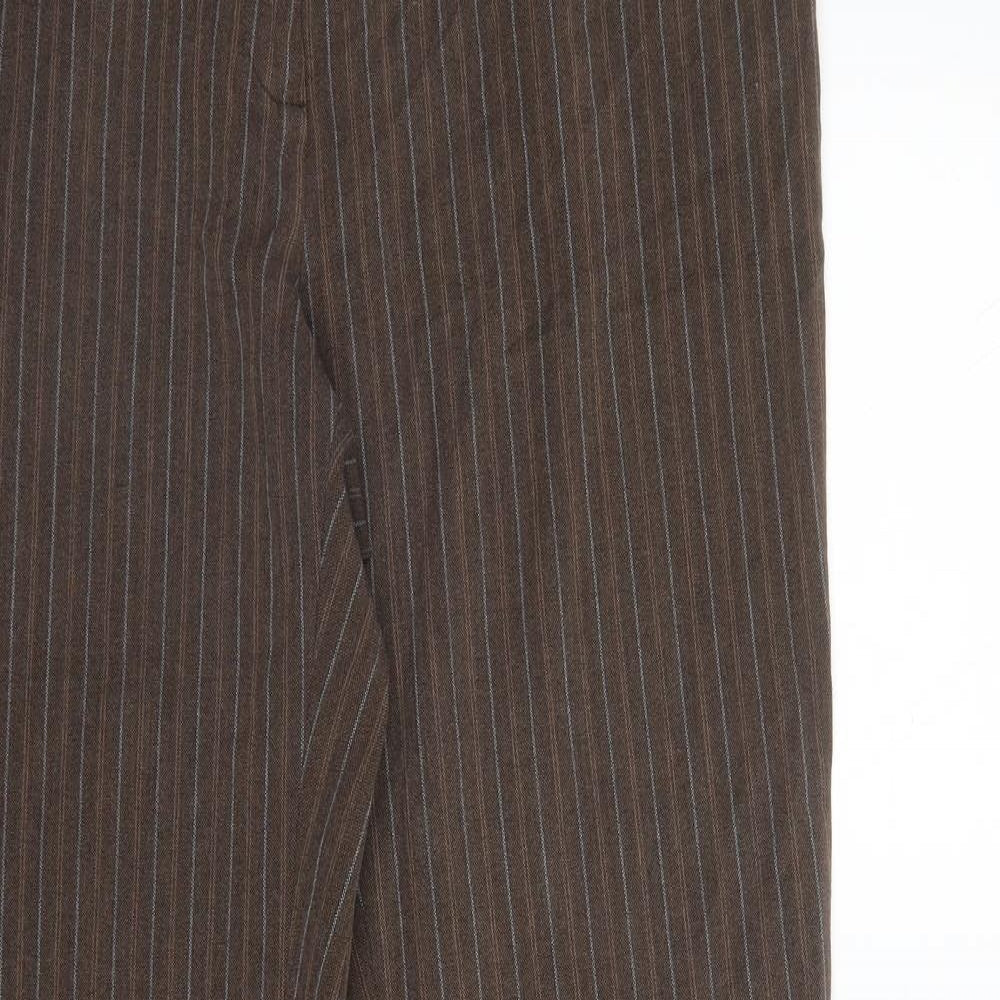 M&S Womens Brown Striped  Trousers  Size 12 L31 in