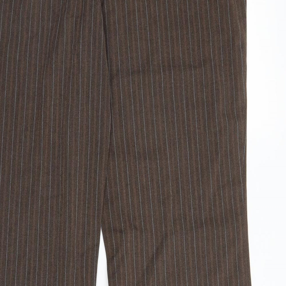 M&S Womens Brown Striped  Trousers  Size 12 L31 in