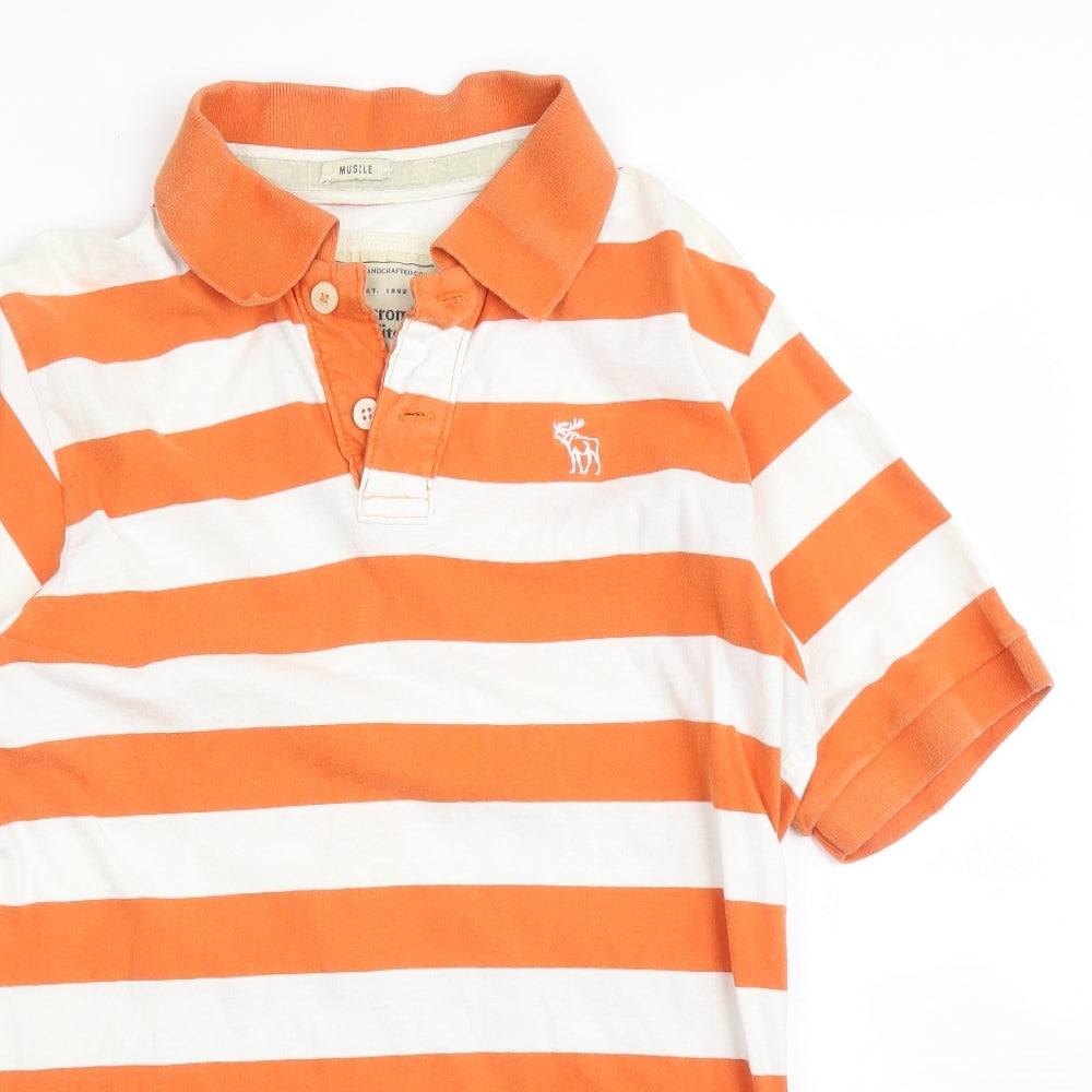 Abercrombie & Fitch Mens Orange Striped   Polo Size M