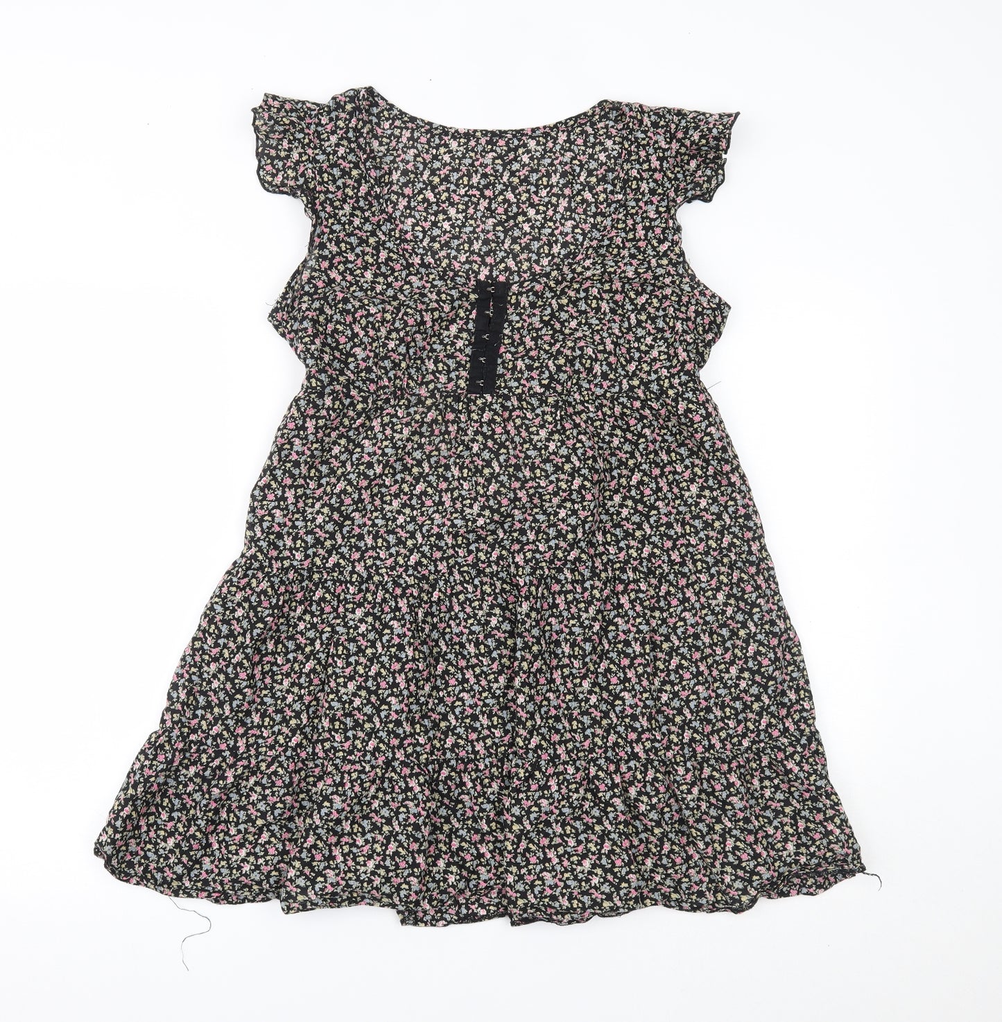 Preworn Womens Black Floral  Fit & Flare  Size 16