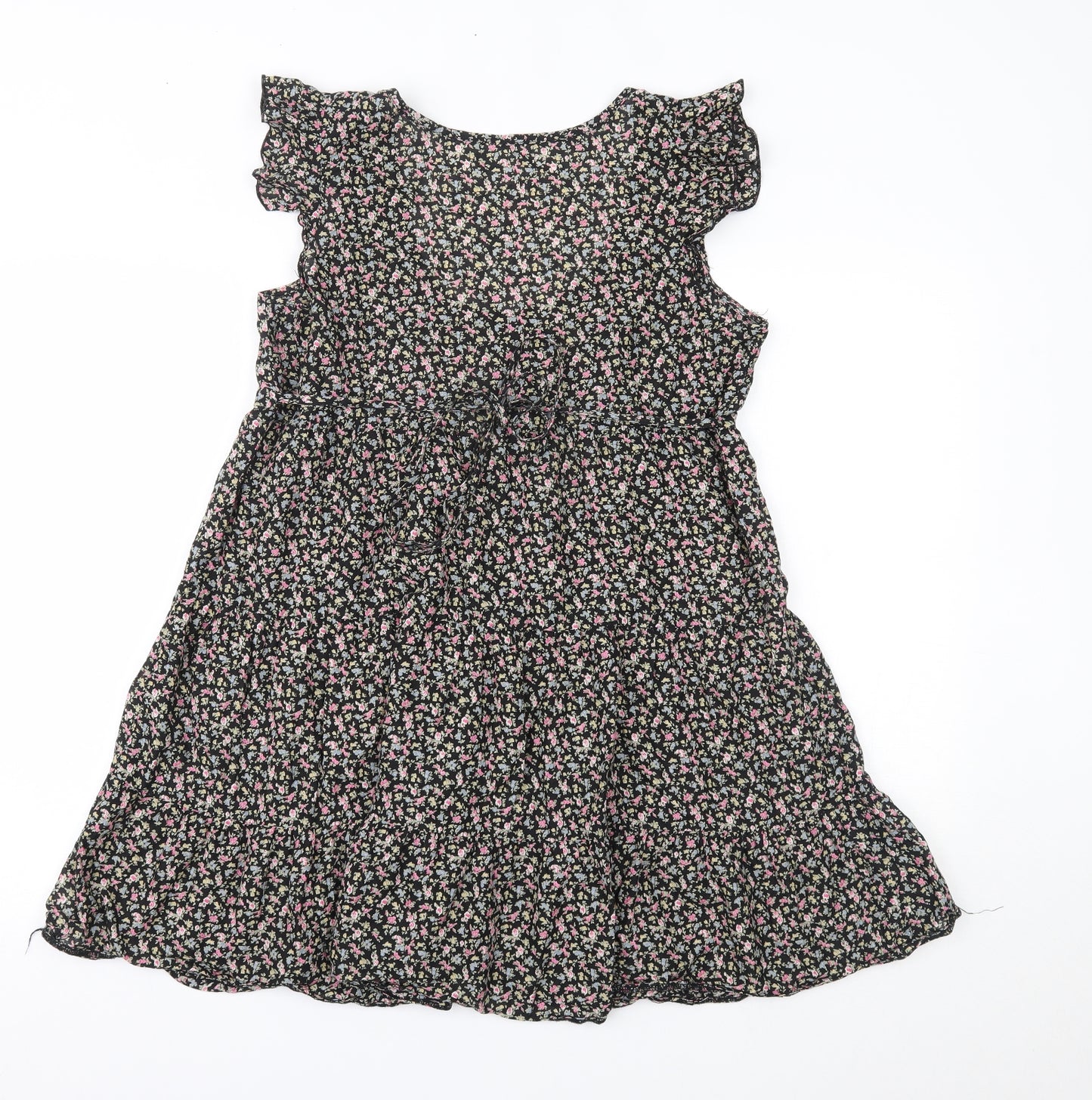 Preworn Womens Black Floral  Fit & Flare  Size 16
