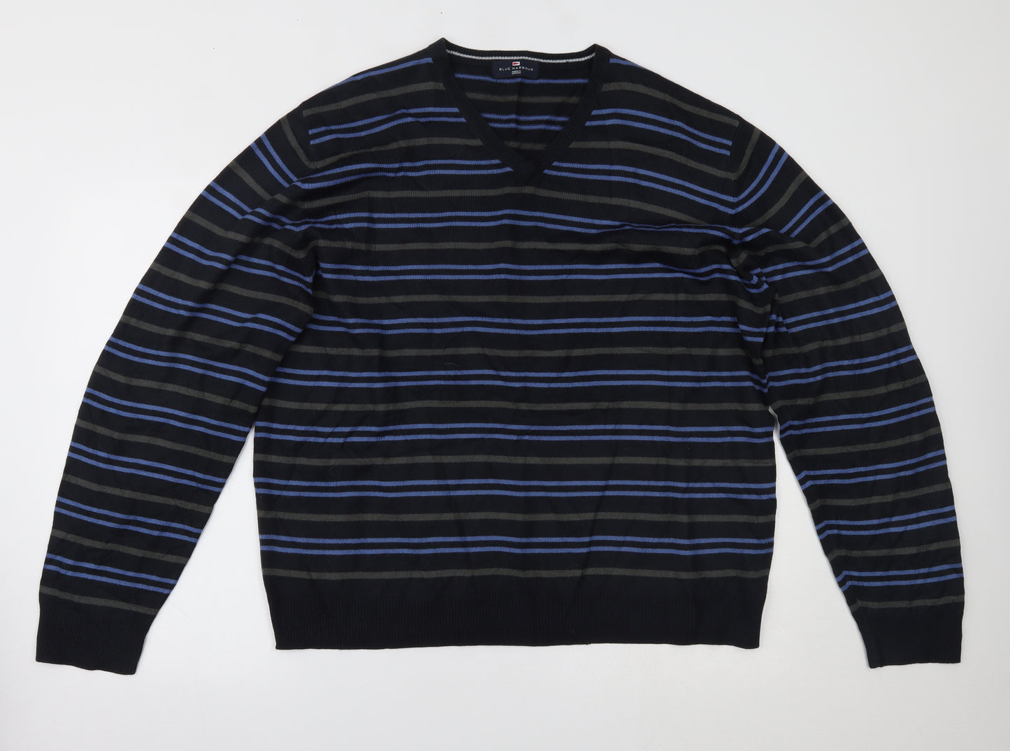 Marks and Spencer Mens Blue Striped  Pullover Jumper Size XL