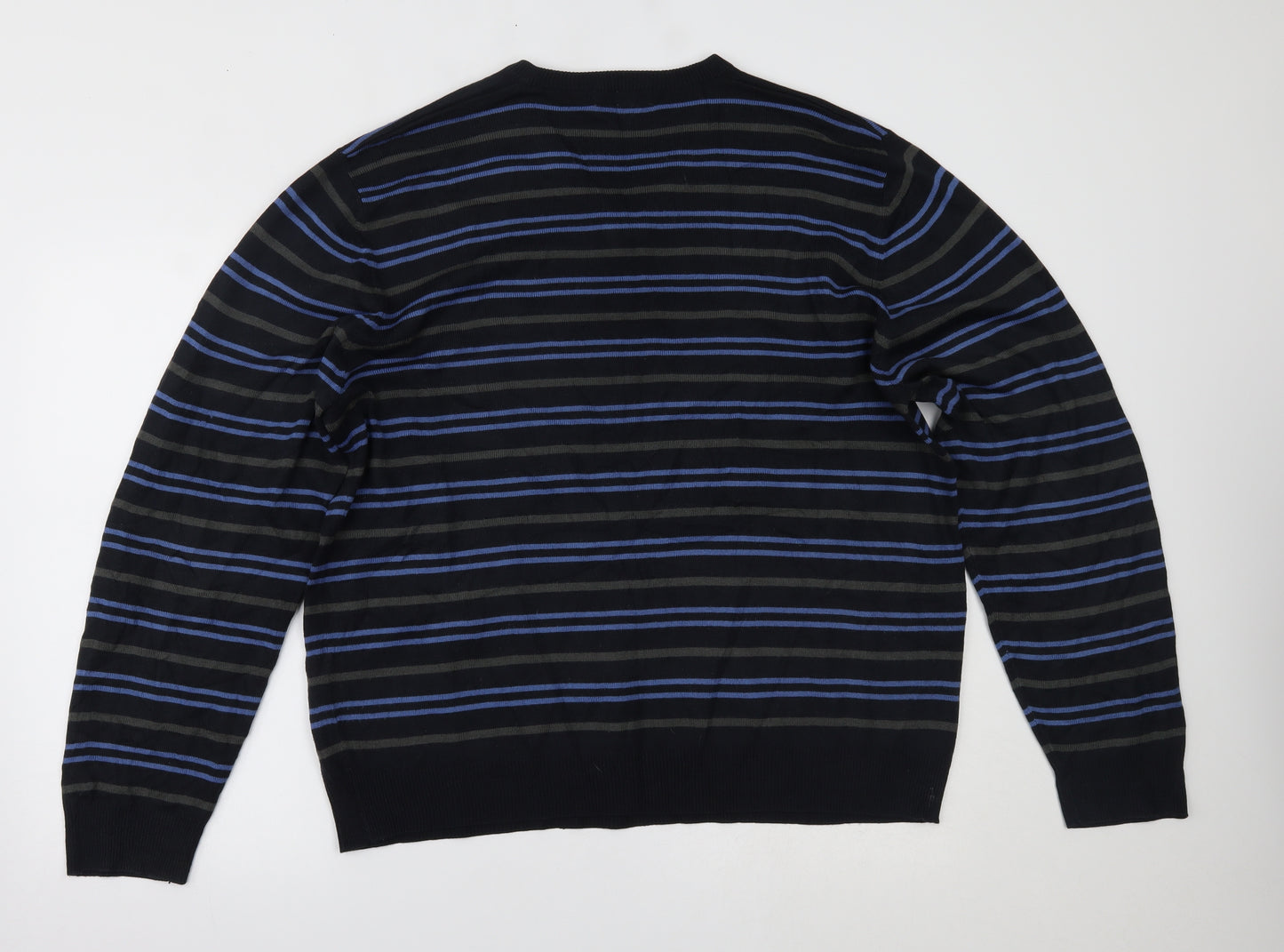Marks and Spencer Mens Blue Striped  Pullover Jumper Size XL