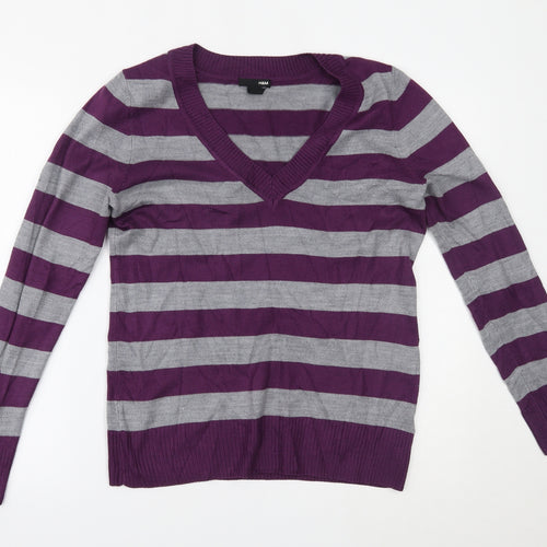 H&M Mens Purple Striped  Pullover Jumper Size M