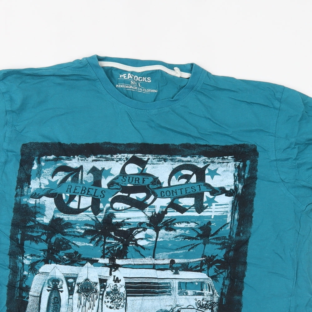 Peacocks Mens Blue    T-Shirt Size L