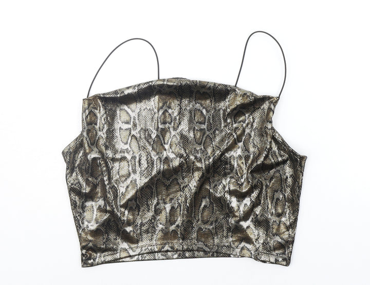 Divided Womens Gold Animal Print Basic Tank Size M